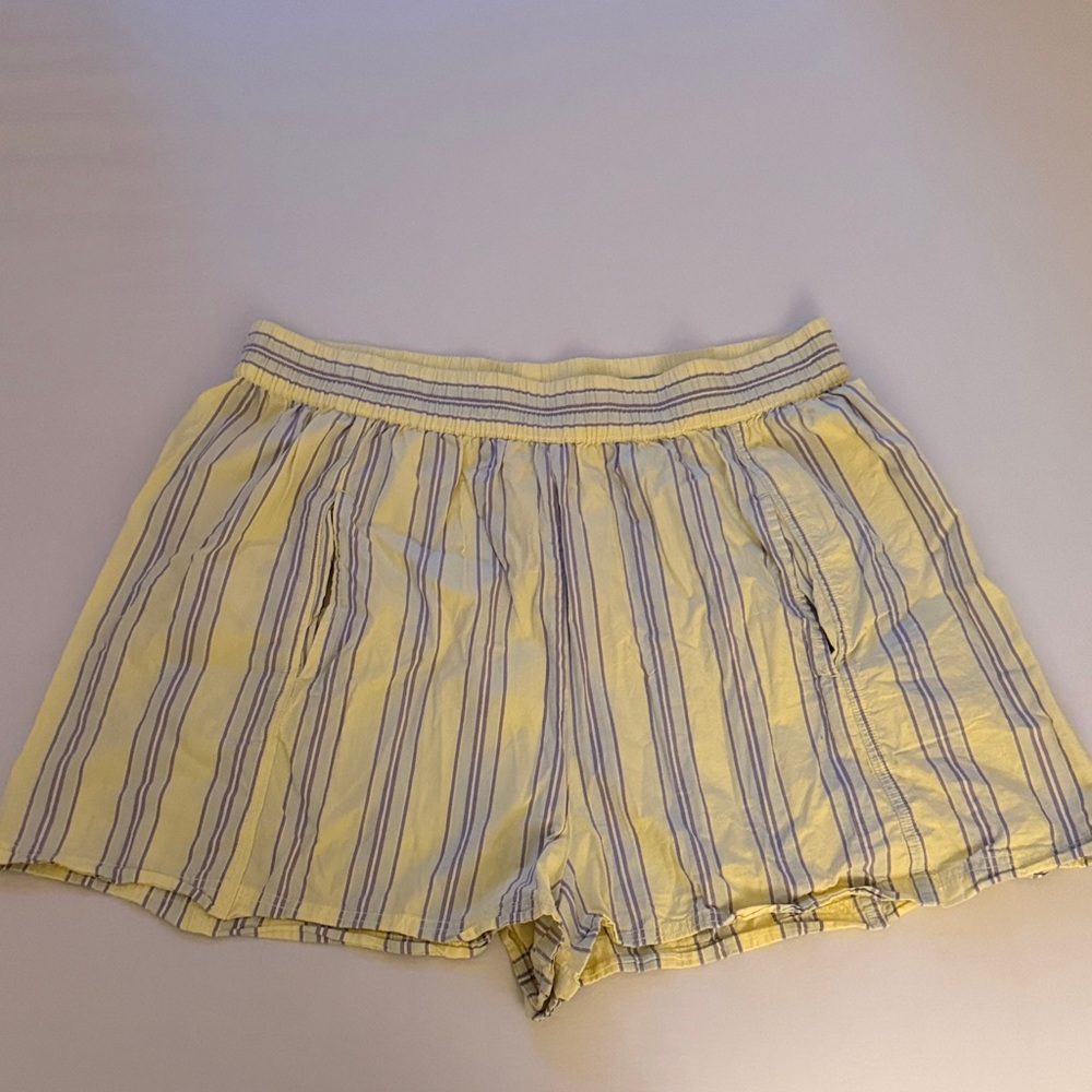 Free People Yellow and Light Blue Striped Linen Shorts